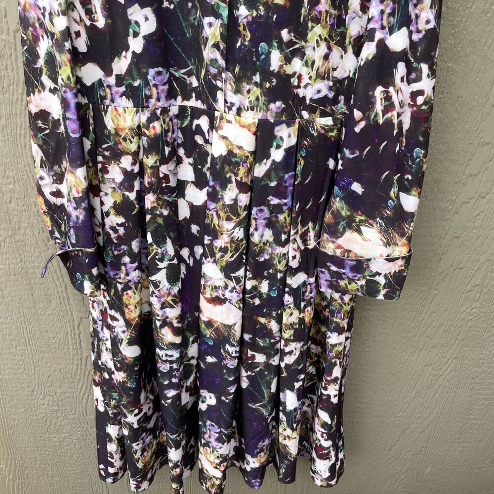 Dalia Macphee Long Sleeve Dress XL Pleated Abstract Floral Collared Button Fron - Picture 5 of 10